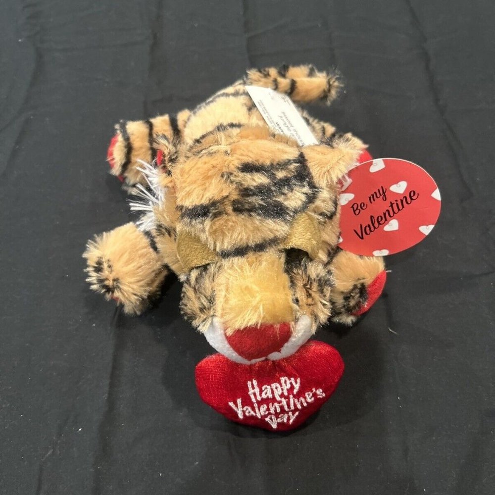 Valentine Tiger Sleepy Eyes Plush Stuffed Animal Hugs & Kisses 11" L NEW #355